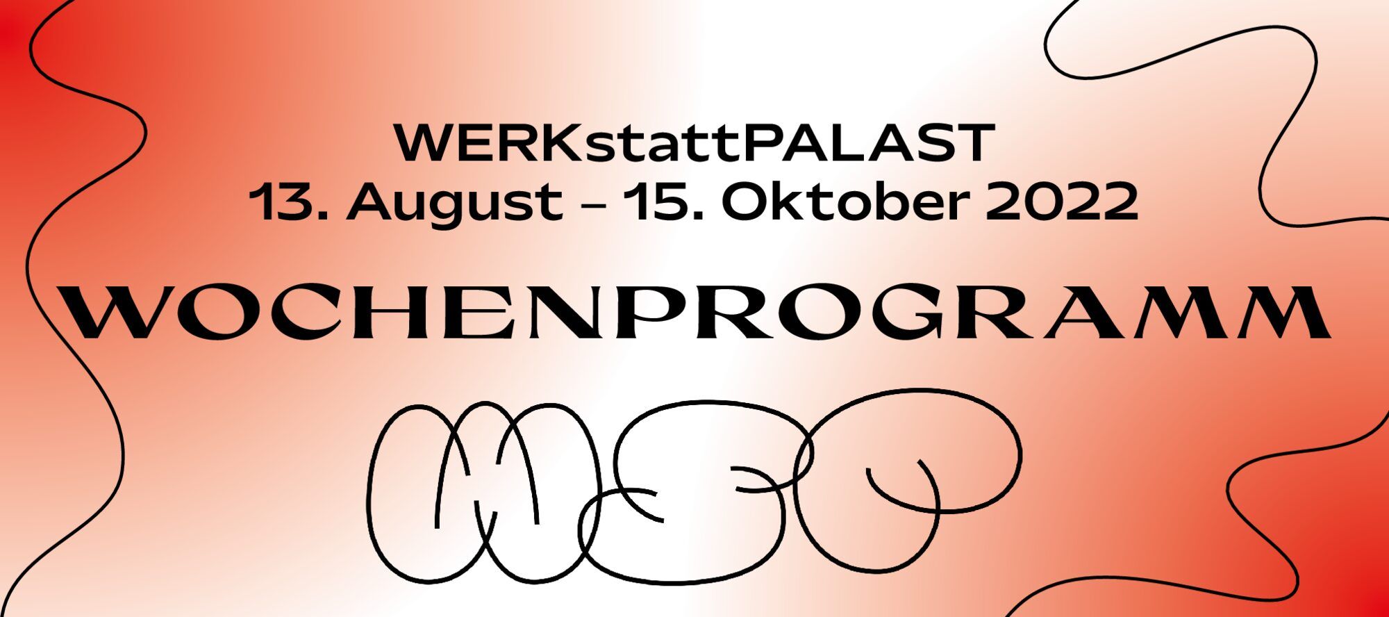Querformatiges Banner mit rotem Verlauf und dem Wort „Wochenprogramm“ neben dem WSP-Logo.