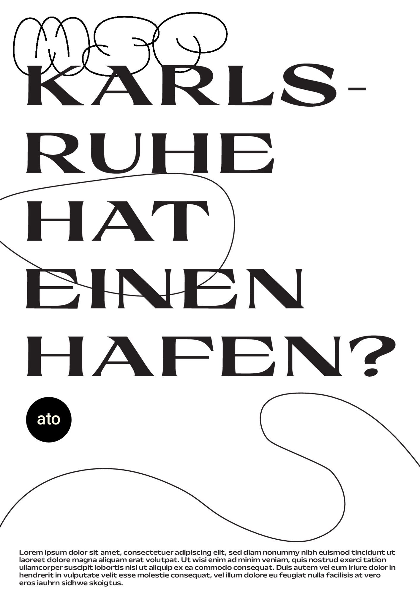 Weißer Entwurf mit der Frage „Karlsruhe hat einen Hafen?“ in großen schwarzen Versalien, einer geschwungenen Linie und dem WSP-Logo.