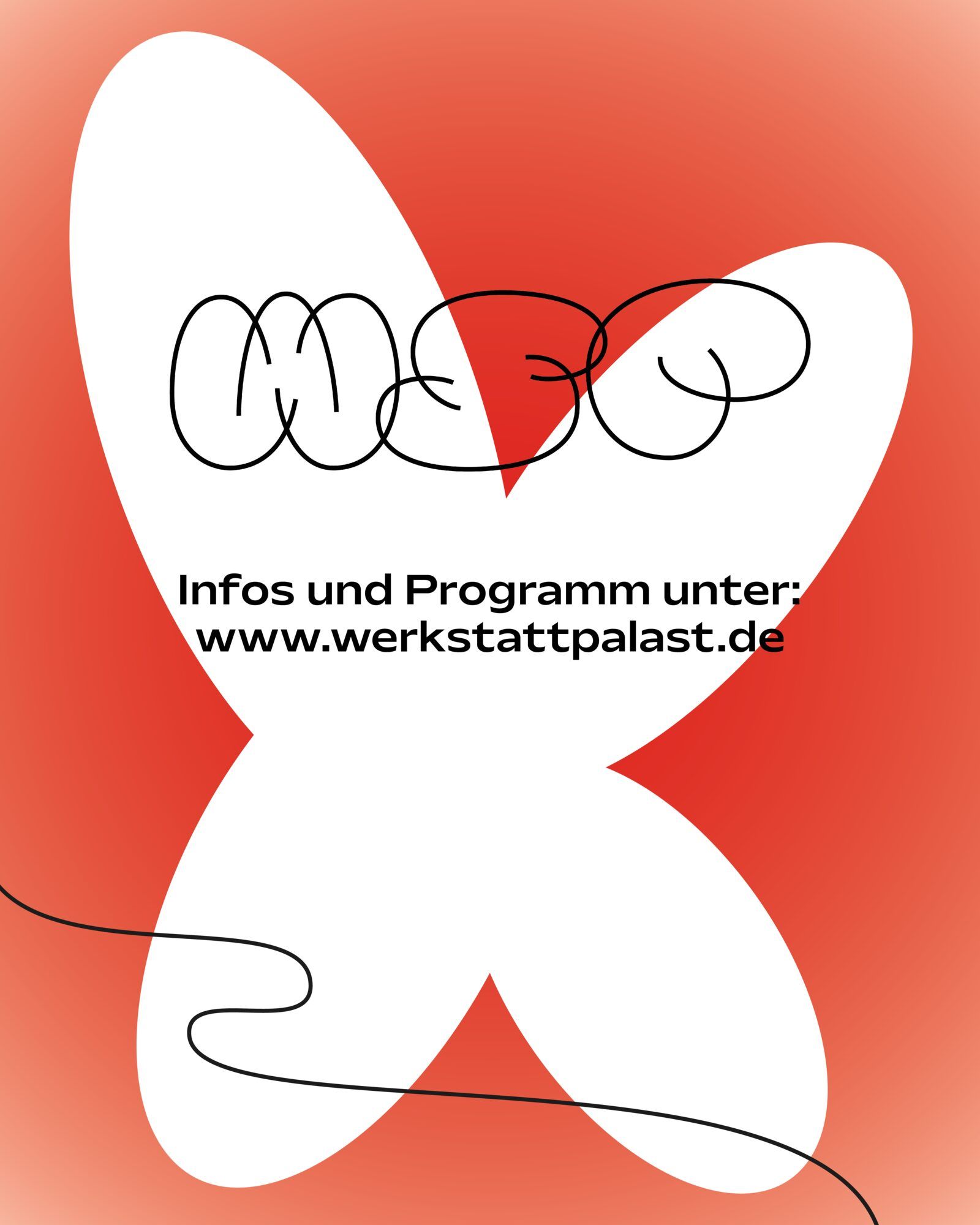 Quadratische Grafik mit rotem Verlauf, weißer Kreuzform, WSP-Logo und dem Hinweis auf www.werkstattpalast.de.