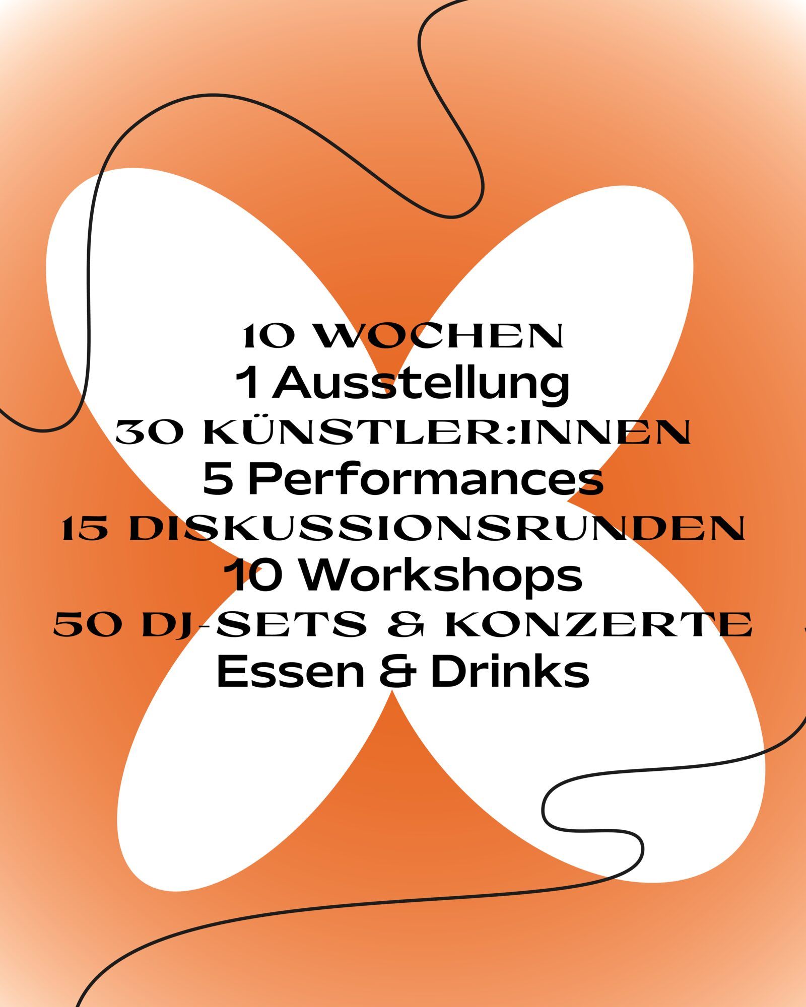 Quadratische Grafik mit orange-rotem Verlauf und weißer Kreuzform, darauf die Programmzahlen des WERKstattPALAST.