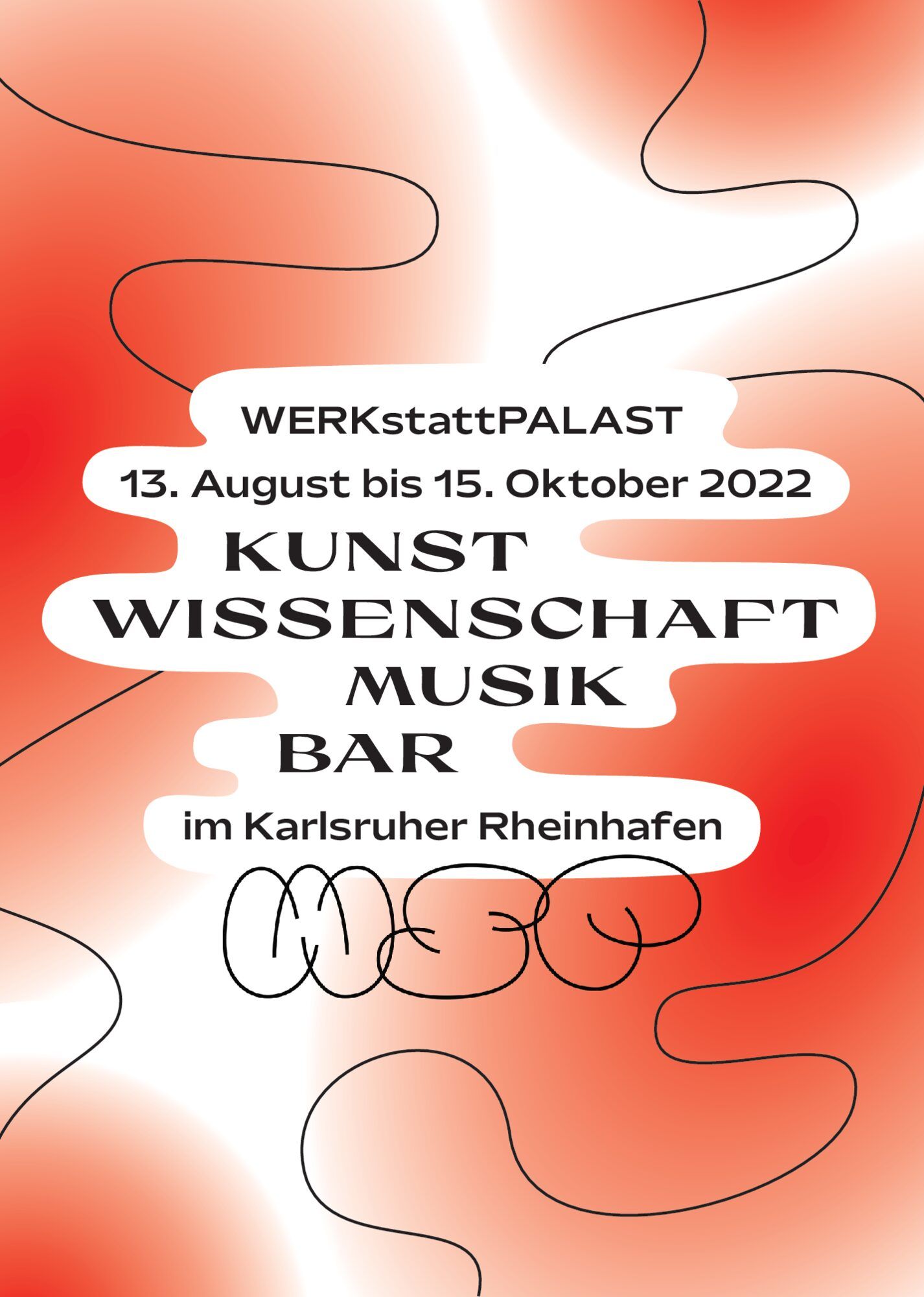Titelseite mit rotem Verlauf, weißer Wolkenform und den Worten „Kunst Wissenschaft Musik Bar“, darüber Titel und Zeitraum, unten das WSP-Logo.