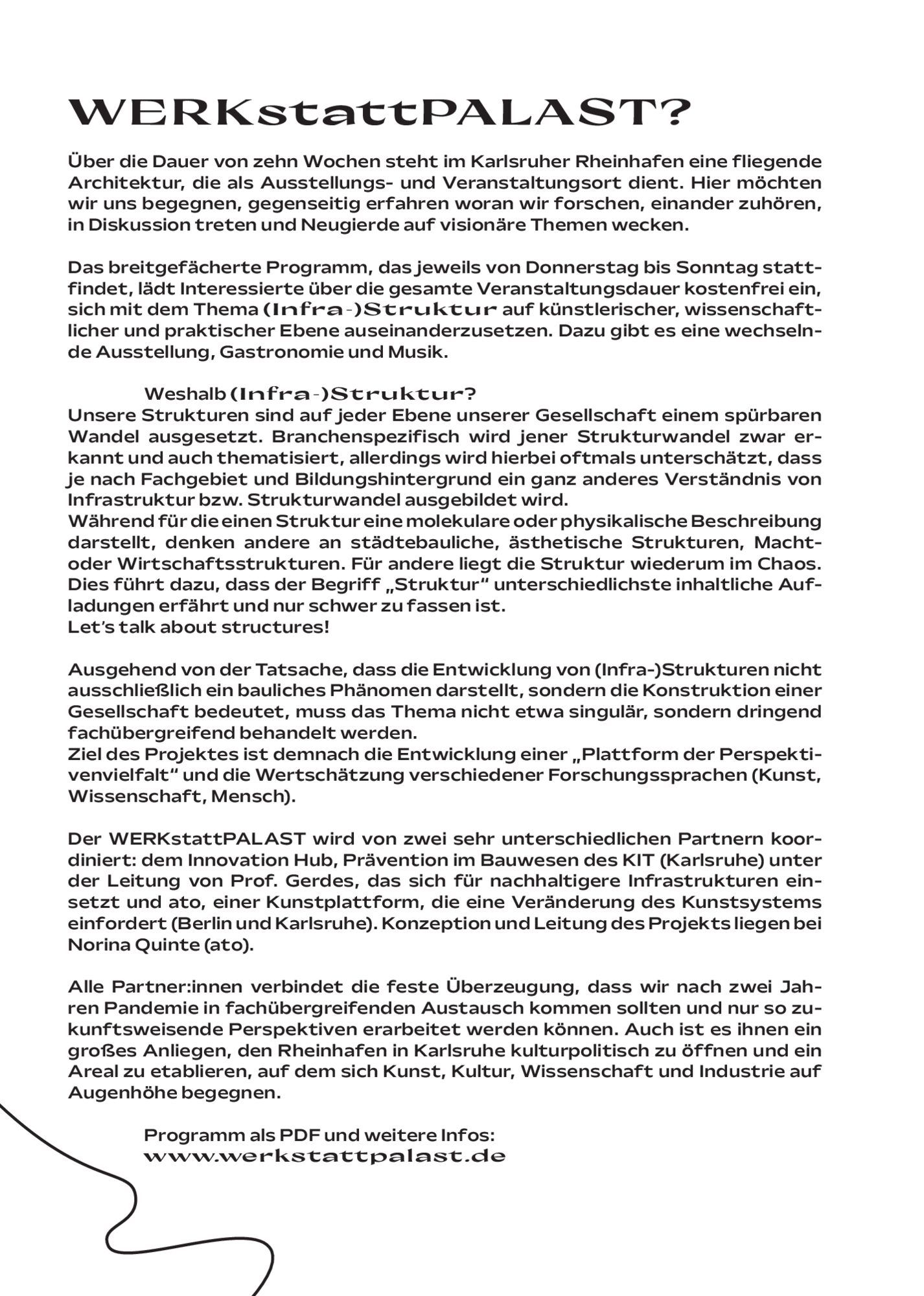 Textseite mit der Versal-Überschrift „WERKstattPALAST?“ und zweispaltigem Fließtext.