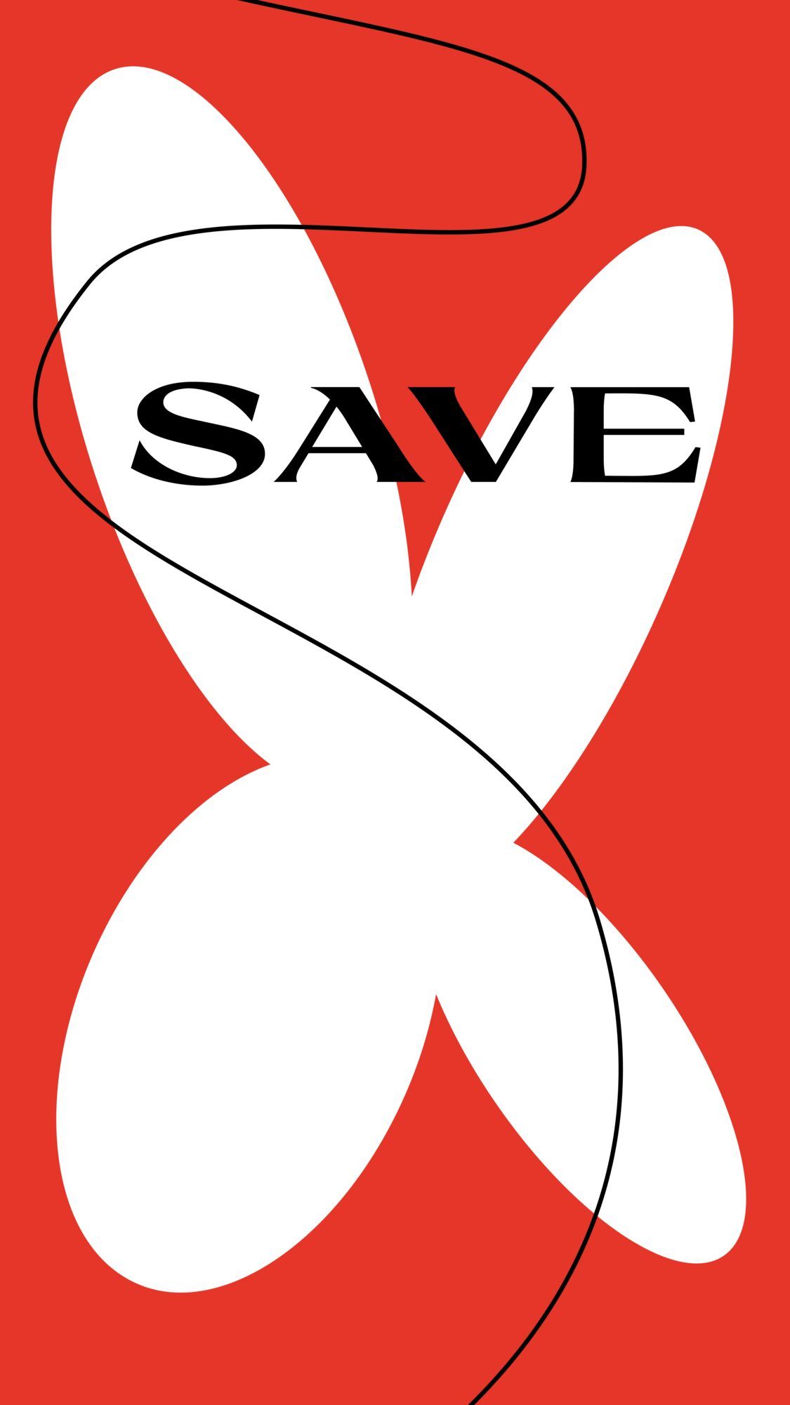 Hochformat in Rot mit weißer Kreuzform und dem Wort „Save“.